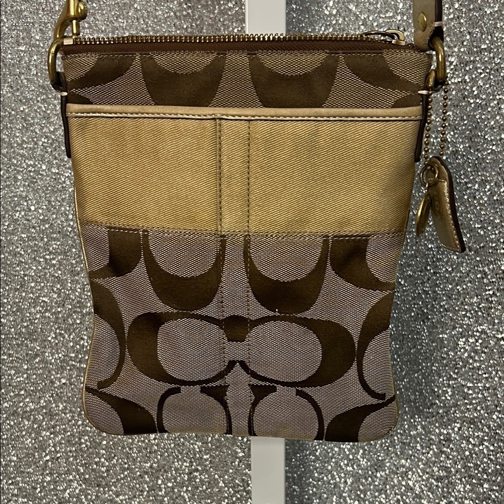 Premium Vintage Coach Brown and Tan Signature Crossbody Bag